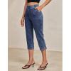 image:imageluvamia Capri Jeans for Women Trendy Pull On Elastic Waist High Rise Side Split Stretchy Relaxed Fit Denim Capris PantsTimeless Blue
