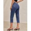image:imageluvamia Capri Jeans for Women Trendy Pull On Elastic Waist High Rise Side Split Stretchy Relaxed Fit Denim Capris PantsTimeless Blue