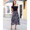 image:imageluvamia Long Skirts for Women Floral Flowy Boho Tiered Ruffle A Line Summer Chiffon Elastic Waist Maxi Skirt with PocketNavy Blue Floral