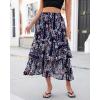 image:imageluvamia Long Skirts for Women Floral Flowy Boho Tiered Ruffle A Line Summer Chiffon Elastic Waist Maxi Skirt with PocketNavy Blue Floral