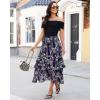 image:imageluvamia Long Skirts for Women Floral Flowy Boho Tiered Ruffle A Line Summer Chiffon Elastic Waist Maxi Skirt with PocketNavy Blue Floral