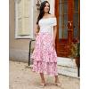 image:imageluvamia Long Skirts for Women Floral Flowy Boho Tiered Ruffle A Line Summer Chiffon Elastic Waist Maxi Skirt with PocketPink Floral