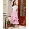 image:imageluvamia Long Skirts for Women Floral Flowy Boho Tiered Ruffle A Line Summer Chiffon Elastic Waist Maxi Skirt with PocketPink Floral