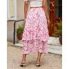 image:imageluvamia Long Skirts for Women Floral Flowy Boho Tiered Ruffle A Line Summer Chiffon Elastic Waist Maxi Skirt with PocketPink Floral