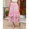 image:imageluvamia Long Skirts for Women Floral Flowy Boho Tiered Ruffle A Line Summer Chiffon Elastic Waist Maxi Skirt with PocketPink Floral