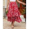 image:imageluvamia Long Skirts for Women Floral Flowy Boho Tiered Ruffle A Line Summer Chiffon Elastic Waist Maxi Skirt with PocketRed Floral
