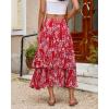 image:imageluvamia Long Skirts for Women Floral Flowy Boho Tiered Ruffle A Line Summer Chiffon Elastic Waist Maxi Skirt with PocketRed Floral