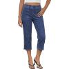 image:imageluvamia Capri Jeans for Women Trendy Pull On Elastic Waist High Rise Side Split Stretchy Relaxed Fit Denim Capris PantsTimeless Blue