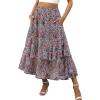 image:imageluvamia Long Skirts for Women Floral Flowy Boho Tiered Ruffle A Line Summer Chiffon Elastic Waist Maxi Skirt with PocketBlack Floral