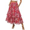 image:imageluvamia Long Skirts for Women Floral Flowy Boho Tiered Ruffle A Line Summer Chiffon Elastic Waist Maxi Skirt with PocketRed Floral