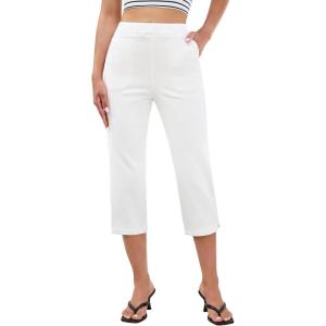 image:imageluvamia Capri Jeans for Women Trendy Pull On Elastic Waist High Rise Side Split Stretchy Relaxed Fit Denim Capris PantsCream White
