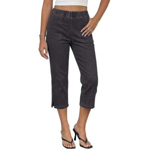 image:imageluvamia Capri Jeans for Women Trendy Pull On Elastic Waist High Rise Side Split Stretchy Relaxed Fit Denim Capris PantsWashed Black