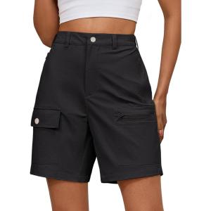 image:imageluvamia Hiking Shorts for Women Cargo Lightweight Water Resistant Elastic Waist Golf Casual Summer 7 Inch Inseam ShortsBlack