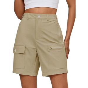 image:imageluvamia Hiking Shorts for Women Cargo Lightweight Water Resistant Elastic Waist Golf Casual Summer 7 Inch Inseam ShortsKhaki