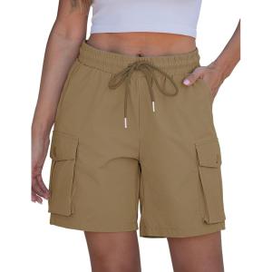 image:imageluvamia Hiking Shorts for Women High Waisted Pull On Cargo Casual Golf Water Resistant 7 Inch Inseam Mid Thigh ShortsKhaki