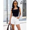 image:imageluvamia Jean Shorts for Women High Waisted Trendy Cuffed Hem Casual Summer Stretchy Comfortable 2026 Denim Mom ShortsCream White