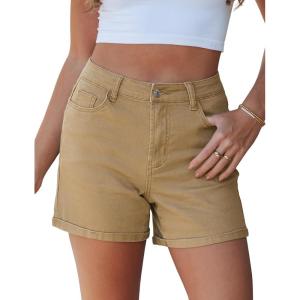 image:imageluvamia Jean Shorts for Women High Waisted Trendy Cuffed Hem Casual Summer Stretchy Comfortable 2026 Denim Mom ShortsKhaki