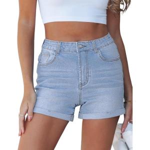 image:imageluvamia Jean Shorts for Women High Waisted Trendy Cuffed Hem Casual Summer Stretchy Comfortable 2026 Denim Mom ShortsRoadknight Blue