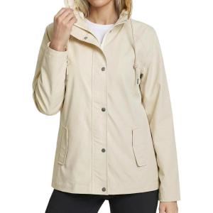 image:imageluvamia Rain Jacket Women Waterproof Lightweight Rain Coats Hiking Travel Windbreaker Raincoats with Adjustable HoodBeige