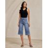 image:imageluvamia Capri Jeans for Women Wide Leg Trendy High Waisted Patch Pocket Loose Straight Casual Stretchy Denim Capri PantsBay Blue