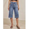 image:imageluvamia Capri Jeans for Women Wide Leg Trendy High Waisted Patch Pocket Loose Straight Casual Stretchy Denim Capri PantsBay Blue