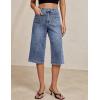 image:imageluvamia Capri Jeans for Women Wide Leg Trendy High Waisted Patch Pocket Loose Straight Casual Stretchy Denim Capri PantsBay Blue