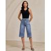 image:imageluvamia Capri Jeans for Women Wide Leg Trendy High Waisted Patch Pocket Loose Straight Casual Stretchy Denim Capri PantsBay Blue