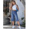 image:imageluvamia Capri Jeans for Women Wide Leg Trendy High Waisted Patch Pocket Loose Straight Casual Stretchy Denim Capri PantsClassic Blue