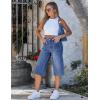 image:imageluvamia Capri Jeans for Women Wide Leg Trendy High Waisted Patch Pocket Loose Straight Casual Stretchy Denim Capri PantsClassic Blue