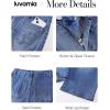image:imageluvamia Capri Jeans for Women Wide Leg Trendy High Waisted Patch Pocket Loose Straight Casual Stretchy Denim Capri PantsClassic Blue