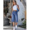 image:imageluvamia Capri Jeans for Women Wide Leg Trendy High Waisted Patch Pocket Loose Straight Casual Stretchy Denim Capri PantsClassic Blue