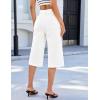 image:imageluvamia Capri Jeans for Women Wide Leg Trendy High Waisted Patch Pocket Loose Straight Casual Stretchy Denim Capri PantsCream White