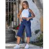 image:imageluvamia Capri Jeans for Women Wide Leg Trendy High Waisted Patch Pocket Loose Straight Casual Stretchy Denim Capri PantsDarkness Blue