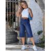 image:imageluvamia Capri Jeans for Women Wide Leg Trendy High Waisted Patch Pocket Loose Straight Casual Stretchy Denim Capri PantsDarkness Blue