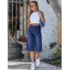 image:imageluvamia Capri Jeans for Women Wide Leg Trendy High Waisted Patch Pocket Loose Straight Casual Stretchy Denim Capri PantsDarkness Blue