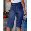 image:imageluvamia Capri Jeans for Women Wide Leg Trendy High Waisted Patch Pocket Loose Straight Casual Stretchy Denim Capri PantsDarkness Blue