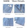 image:imageluvamia Capri Jeans for Women Wide Leg Trendy High Waisted Patch Pocket Loose Straight Casual Stretchy Denim Capri PantsLakeside Blue