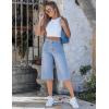 image:imageluvamia Capri Jeans for Women Wide Leg Trendy High Waisted Patch Pocket Loose Straight Casual Stretchy Denim Capri PantsLakeside Blue