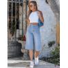 image:imageluvamia Capri Jeans for Women Wide Leg Trendy High Waisted Patch Pocket Loose Straight Casual Stretchy Denim Capri PantsLakeside Blue