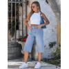 image:imageluvamia Capri Jeans for Women Wide Leg Trendy High Waisted Patch Pocket Loose Straight Casual Stretchy Denim Capri PantsLakeside Blue