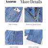 image:imageluvamia Capri Jeans for Women Wide Leg Trendy High Waisted Patch Pocket Loose Straight Casual Stretchy Denim Capri PantsMedium Blue