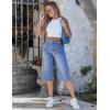 image:imageluvamia Capri Jeans for Women Wide Leg Trendy High Waisted Patch Pocket Loose Straight Casual Stretchy Denim Capri PantsMedium Blue