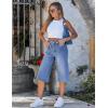 image:imageluvamia Capri Jeans for Women Wide Leg Trendy High Waisted Patch Pocket Loose Straight Casual Stretchy Denim Capri PantsMedium Blue