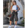 image:imageluvamia Capri Jeans for Women Wide Leg Trendy High Waisted Patch Pocket Loose Straight Casual Stretchy Denim Capri PantsWashed Black
