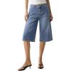 image:imageluvamia Capri Jeans for Women Wide Leg Trendy High Waisted Patch Pocket Loose Straight Casual Stretchy Denim Capri PantsBay Blue