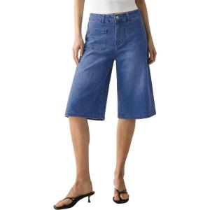 image:imageluvamia Capri Jeans for Women Wide Leg Trendy High Waisted Patch Pocket Loose Straight Casual Stretchy Denim Capri PantsClassic Blue