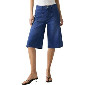 image:imageluvamia Capri Jeans for Women Wide Leg Trendy High Waisted Patch Pocket Loose Straight Casual Stretchy Denim Capri PantsDarkness Blue
