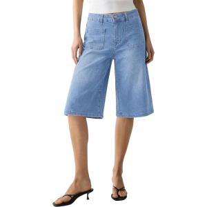 image:imageluvamia Capri Jeans for Women Wide Leg Trendy High Waisted Patch Pocket Loose Straight Casual Stretchy Denim Capri PantsLakeside Blue