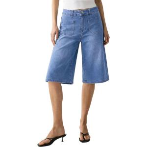 image:imageluvamia Capri Jeans for Women Wide Leg Trendy High Waisted Patch Pocket Loose Straight Casual Stretchy Denim Capri PantsMedium Blue