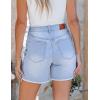 image:imageluvamia FleXclusive Jean Shorts for Women Trendy High Waisted Stretchy Denim Summer Raw Hem Mom Long Shorts Cutoff JortsAiry Blue